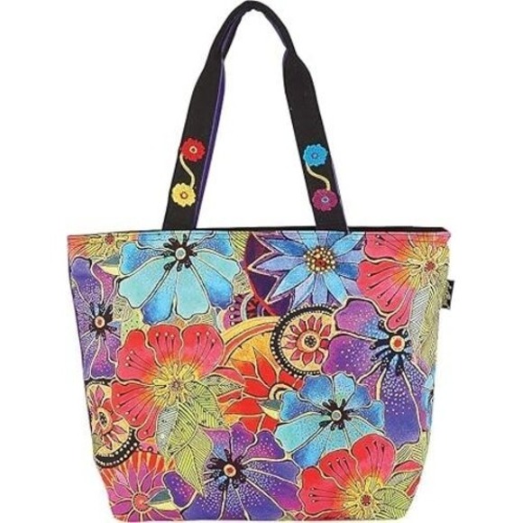Laurel Burch Multi-Color Floral Design Shoulder Tote Bag - Picture 1 of 8